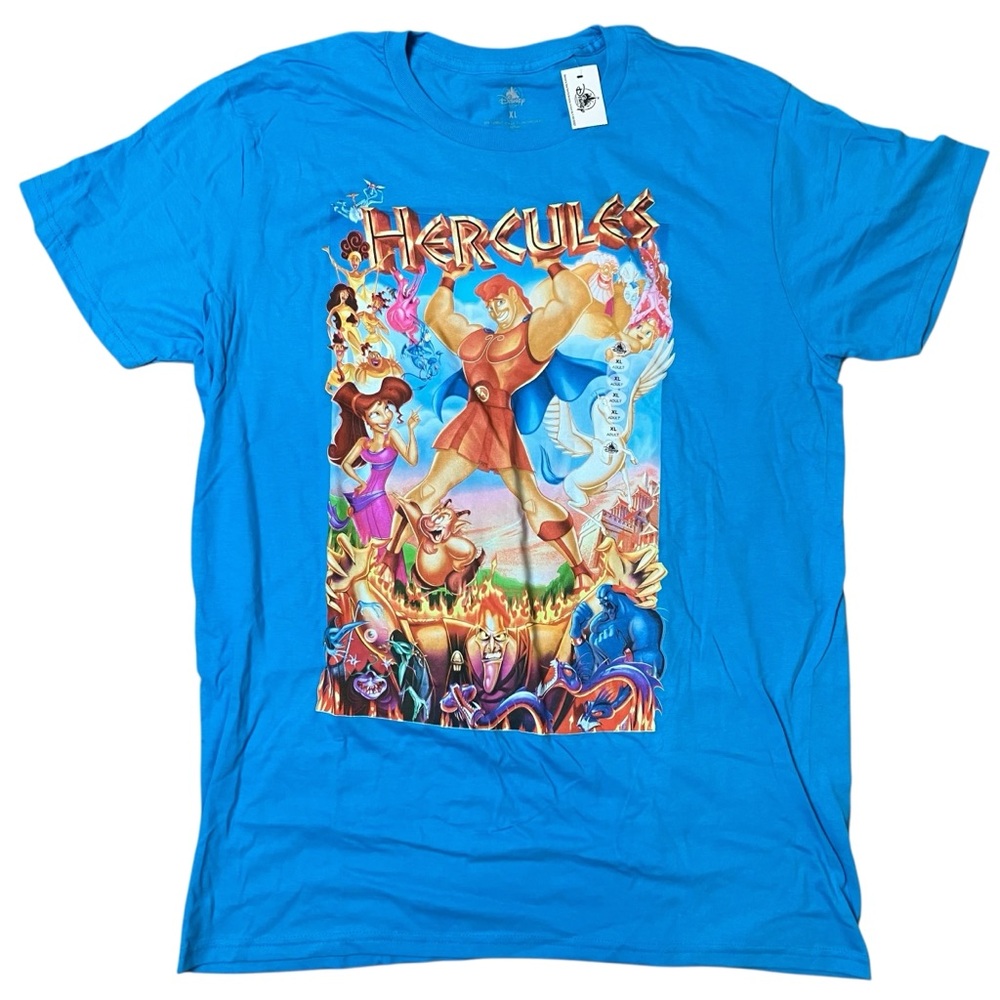 Disney Parks Men XL Blue Hercules T-Shirt Hades Zeus Phil Panic Pain‎ Movie Meg